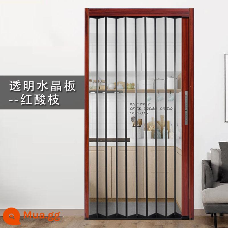 Hợp kim nhôm trong suốt tấm pha lê acrylic cửa trượt vô hình phòng ngủ nhà bếp vách ngăn điều hòa không khí mà không cần đục lỗ - [Tấm pha lê trong suốt/có thể truyền khí/khối khói dầu] gỗ cẩm lai đỏ