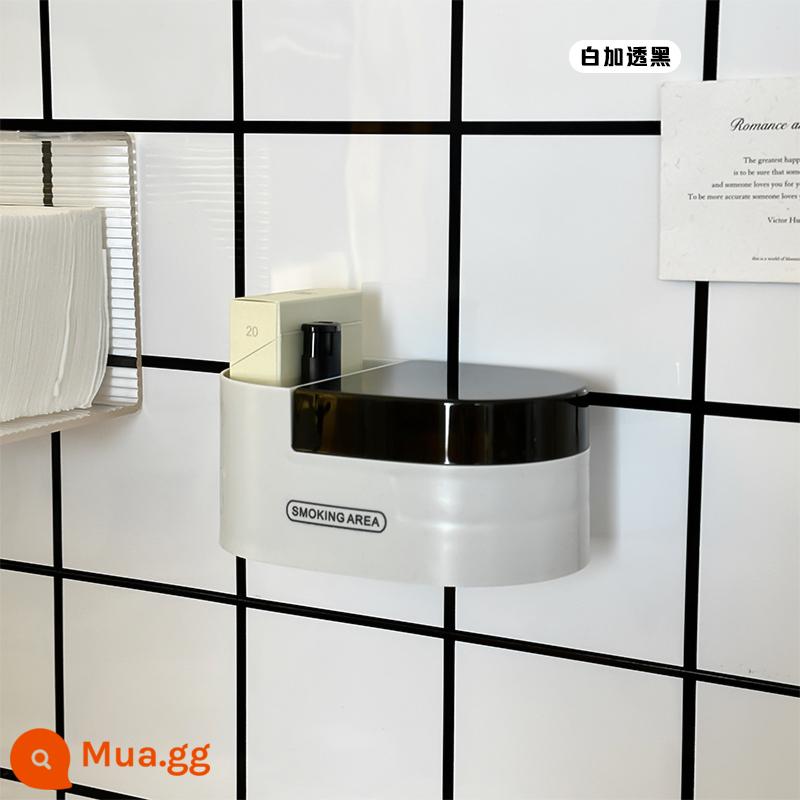 Gạt tàn toilet nhỏ sáng tạo, phòng đựng bột vệ sinh gia đình cao cấp có nắp, gạt tàn chống ruồi, treo tường dễ thương - Màu trắng cộng với màu đen trong suốt [treo tường + mặt bàn sử dụng kép] kiểu dáng đơn giản