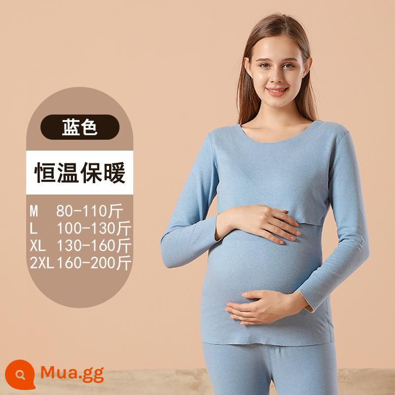 Bộ Đồ Quần Áo Thu Đông Điều Dưỡng Size Lớn Sau Sinh Điều Dưỡng Đáy Bộ Đồ Ngủ Mùa Thu Đông Plus Nhung Làm Nóng Quần Áo - [Bộ vest] chải hai mặt màu xanh lam -Dễ mặc ở nhiệt độ 10-5°C