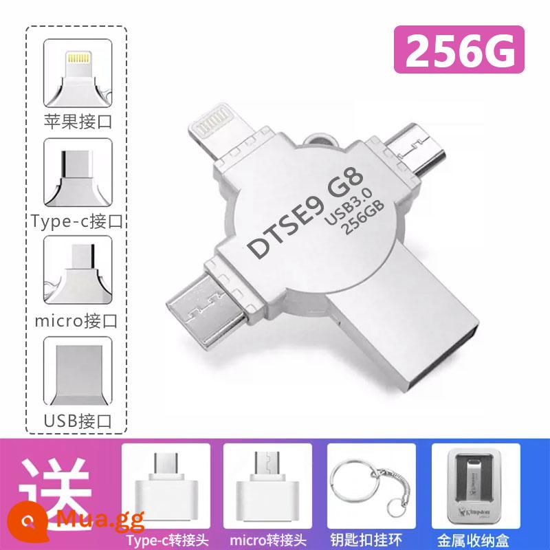 Ổ đĩa flash Jintuton chính hãng 1TB dung lượng lớn 1000g phù hợp cho điện thoại di động Apple Android 128g máy tính hai công dụng 512g - Bạc 256G [4 trong 1]