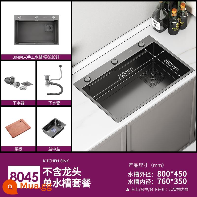 Jomoo Nano Bếp SUS304 Bồn Rửa Bát Inox Lớn Đơn Bồn Rửa Súng Xám Handmade Rau Củ Hộ Gia Đình Chậu Rửa Bát - JOMOO-gun màu xám 80*45/gói tiêu chuẩn