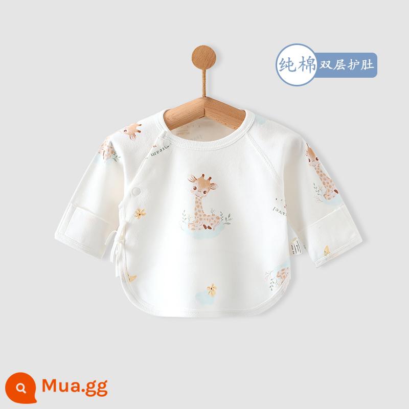 Áo sơ sinh nửa ngực cotton nguyên chất dành cho mùa xuân thu đông bé sơ sinh hai lớp bảo vệ bụng không xương mềm mại cho bé - hươu cao cổ đám mây