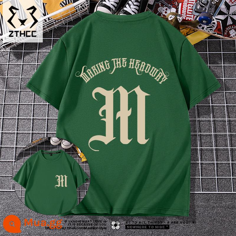 Áo thun nam ngắn tay mùa hè thương hiệu T-shirt cỡ lớn phong cách Mỹ 2023 mới phù hợp với tất cả các trận đấu chàng trai cotton lỏng nửa tay - Màu xanh đậm cổ điển m_KB