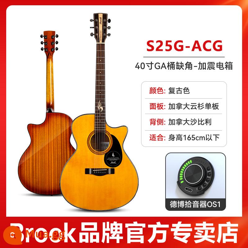 Brook nhạc sĩ thời đại. Brook s25 guitar ballad cho người mới bắt đầu chính hãng chính thức cửa hàng hàng đầu veneer 36 - [Hộp điện rung] Kiểu mới 2023 | Màu retro 40 inch | thiếu góc