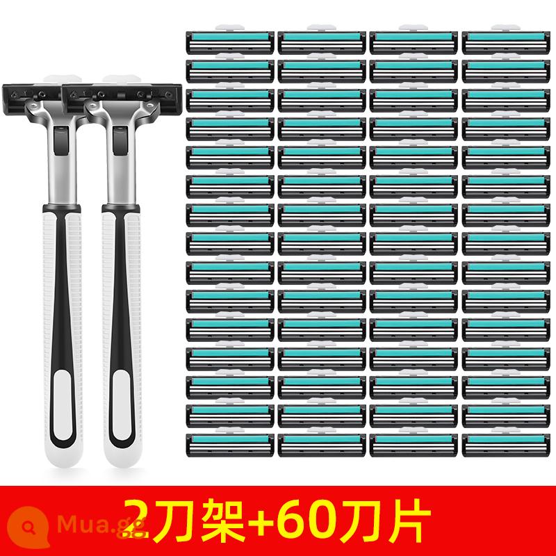 Du lịch Di động Máy cạo râu dùng một lần Nam 2023 Máy cạo râu mới Khách sạn hai lớp Bộ giặt thủ công Du lịch - 2 giá đỡ dụng cụ + 60 đầu dụng cụ