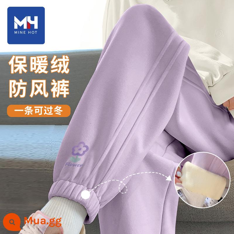 Quần nhung Tangshi MH dành cho nữ xuân thu đông 2024 mới phong cách hot Quần legging trắng nhạt thể thao giản dị quần cotton dày X - [Phong cách lông cừu] Màu tím (chữ hoa vẽ tay phía trước bên trái)