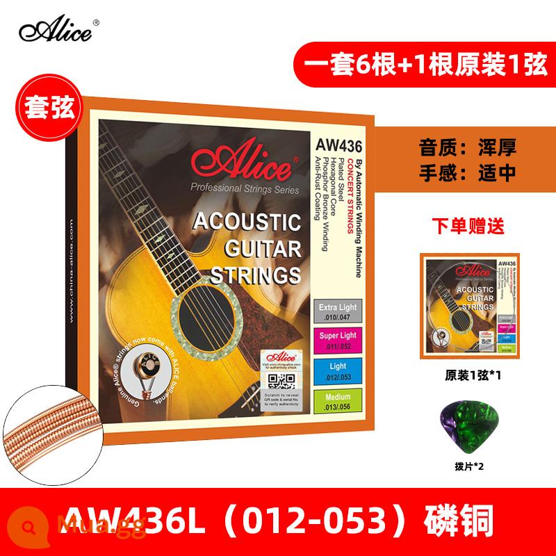 Alice Alice dân gian dây đàn guitar acoustic đồng lân quang aw436 một bộ phụ kiện hoàn chỉnh phủ chống gỉ 1 xuan dây - Bộ AW436L[012-053] + 1 dây cùng kiểu