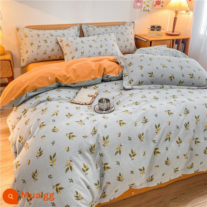 Vỏ chăn bông nguyên chất dày dặn một mảnh cotton nguyên chất ký túc xá sinh viên đơn 1,5m 150x200x230 vỏ chăn đôi - Quả nhỏ [chải dày 丨 hơi ấm đôi]