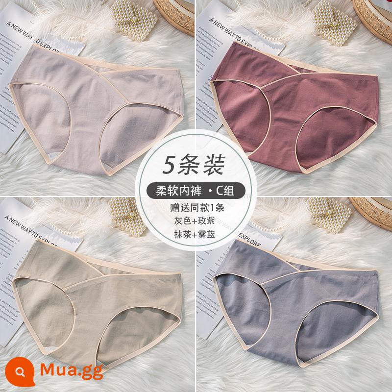 Quần lót bầu cho bà bầu chất liệu cotton nguyên chất kháng khuẩn, cotton đũng quần dành cho bà bầu giữa và cuối thai kỳ đặc biệt hỗ trợ bụng chữ V quần cạp thấp liền mạch - C Xám + Tím Hồng + Matcha + Xanh Sương + Tặng 1 sản phẩm cùng kiểu