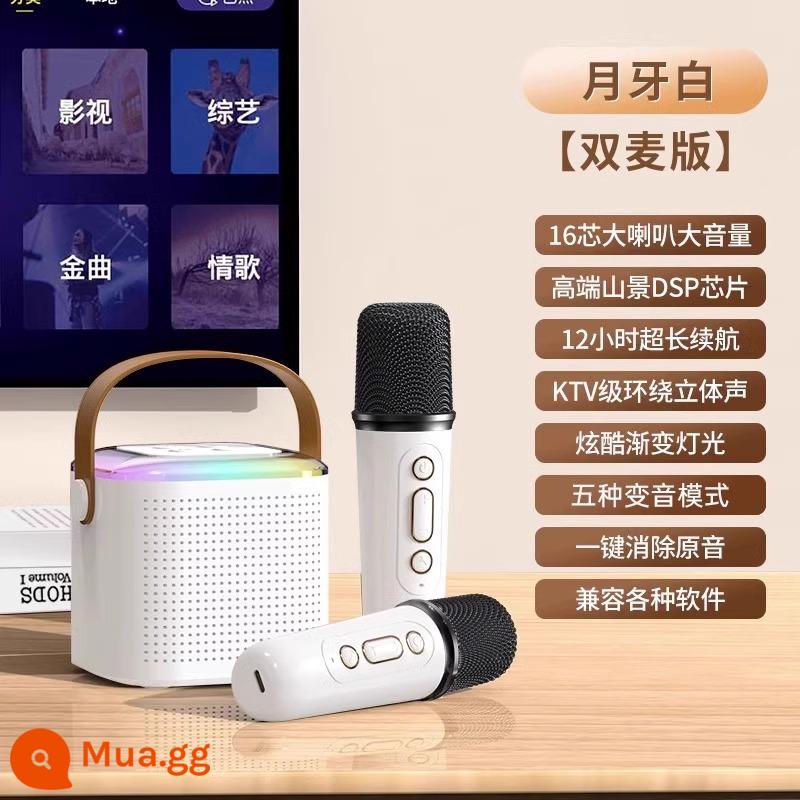 Micro và âm thanh tích hợp micro không dây Bluetooth tại nhà hát karaoke đa năng cho trẻ em gia đình nhỏ ktv di động - Micro đôi màu trắng hình lưỡi liềm [Hợp xướng Karaoke + Mixer Bel Canto + Đèn khí quyển đầy màu sắc]