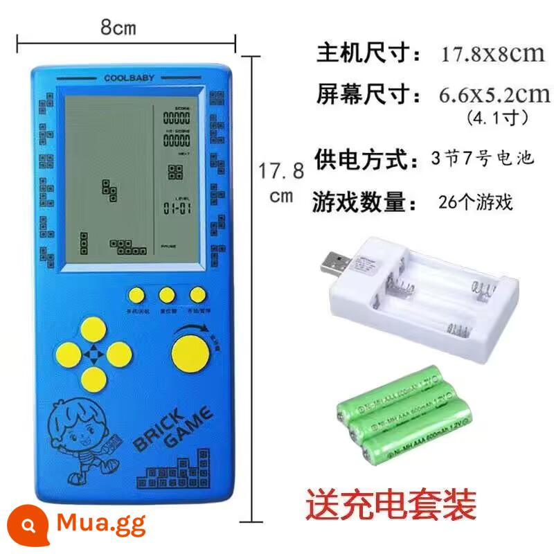 Màn hình lớn 4,1 inch Đồ chơi giáo dục cho trẻ em Máy chơi game Tetris hoài cổ cổ điển Máy chơi game cầm tay kiểu cũ - [Xanh] Màn hình lớn 4.1 inch + Tặng bộ pin cấu hình cao