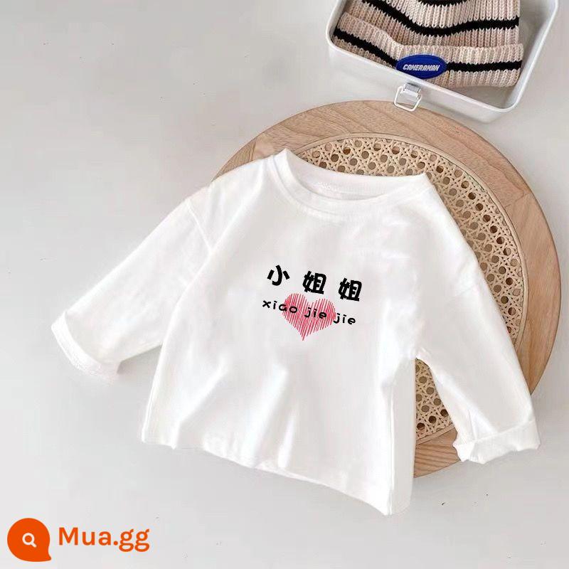 Áo thun dài tay trẻ em cotton nguyên chất mùa xuân thu 2023 phong cách mới áo trẻ em phần mỏng bé trai và bé gái áo sơ mi đáy trắng hợp thời trang chữ T - Cô chị-100% cotton