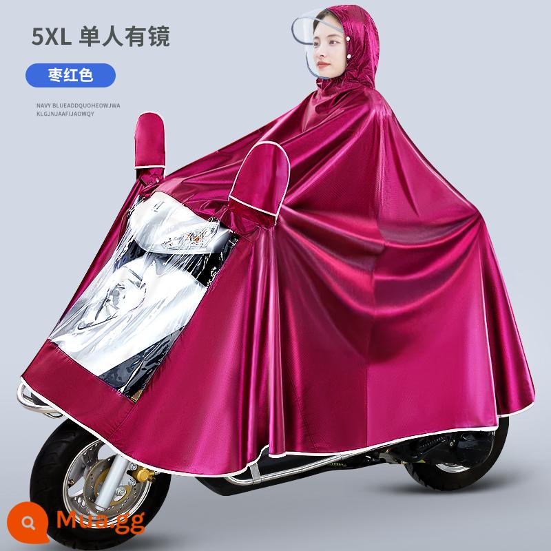 Áo mưa xe máy điện, áo poncho xe điện, phiên bản cực dài để đi xe, chống mưa toàn thân, chống mưa và chống thấm nước - Khăn mặt và chân vải Jacquard 5XL - Kiểu đơn màu đỏ tía - Có ốp gương - Có tì vết nhẹ