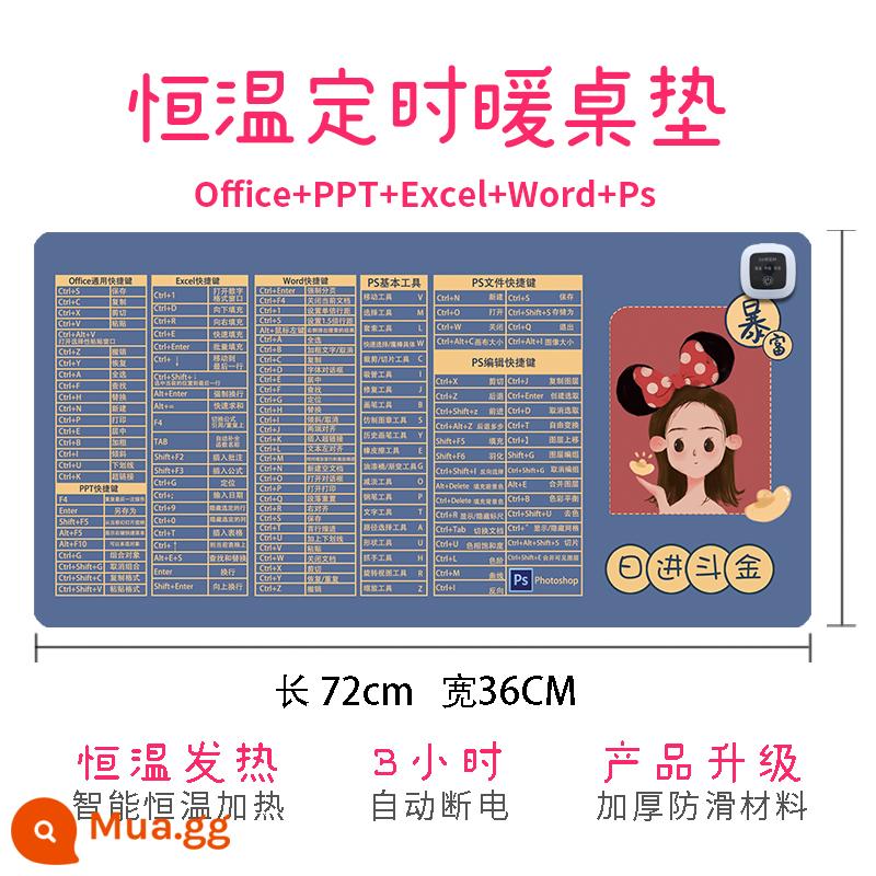 Tấm lót chuột sưởi ấm, sưởi điện, phím tắt cỡ lớn, tấm lót tay ấm áp văn phòng, nhiệt độ không đổi theo thời gian, máy sưởi bàn máy tính tùy chỉnh - Hiện vật văn phòng, làm giàu 72*36cm