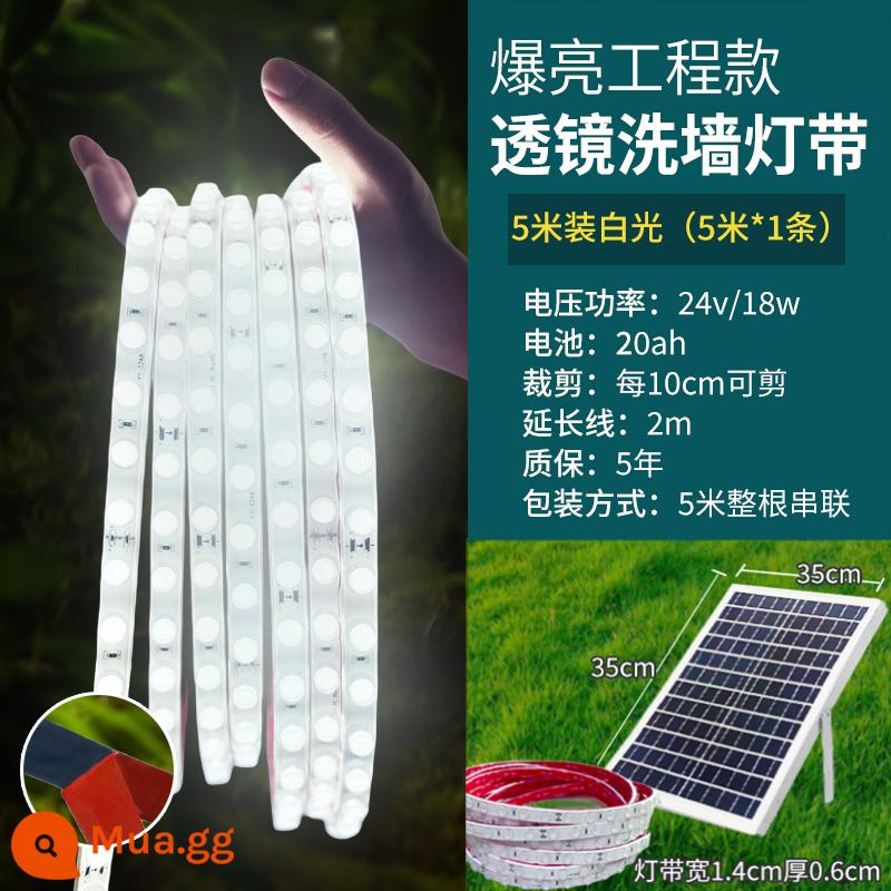 Đèn năng lượng mặt trời COB mới với đèn LED siêu sáng ngoài trời không thấm nước sân vườn biệt thự ban công ánh sáng bầu không khí - Dải đèn giặt tường thấu kính nổ-5 mét Ánh sáng trắng [5 mét 1 dải] Mô hình kỹ thuật Điều khiển ánh sáng thông minh