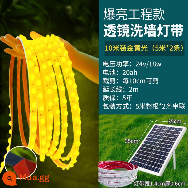 Đèn năng lượng mặt trời COB mới với đèn LED siêu sáng ngoài trời không thấm nước sân vườn biệt thự ban công ánh sáng bầu không khí - Dải đèn rửa tường thấu kính nổ-10 mét ánh sáng vàng [5 mét 2 dải] phong cách kỹ thuật điều khiển ánh sáng thông minh