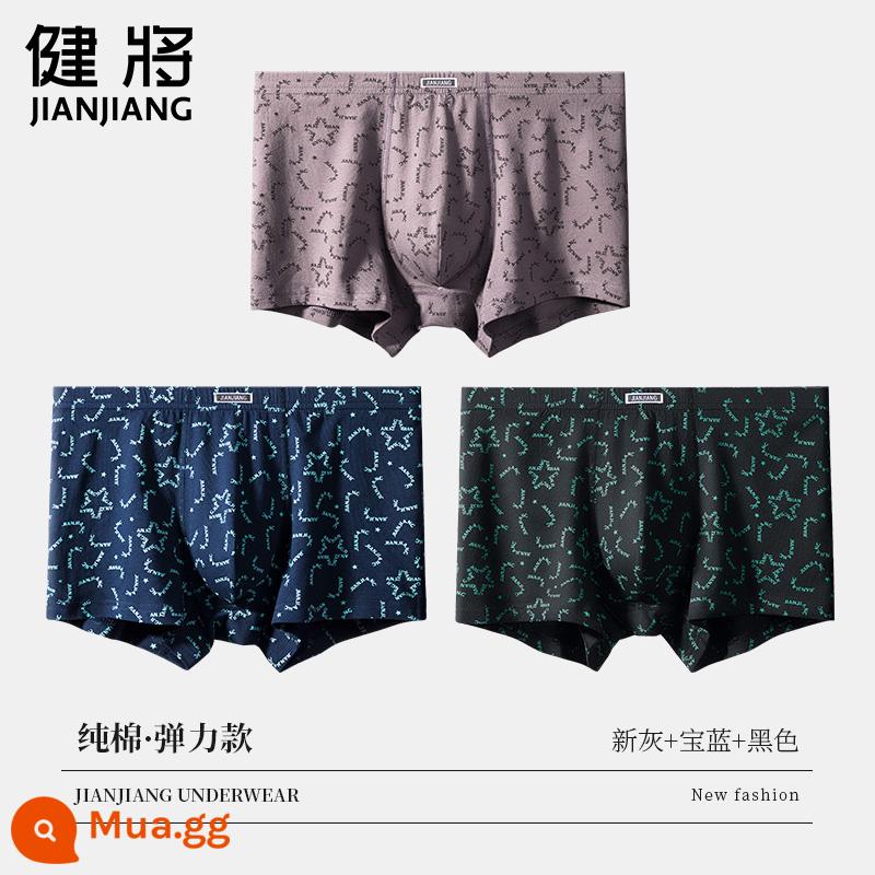 Kiến Giang Quần Lót Nam Quần Lót Boxer Nam Bé Trai Cotton Nguyên Chất Size Lớn Rời Cotton Quần Lót Boxer Nam Nam Thương Hiệu - Mẫu chữ 8L779A (đen + xám mới + xanh sapphire)