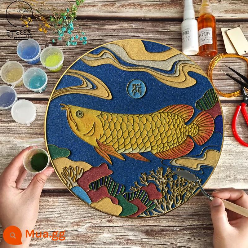 Koi vẽ tay cloisonné cloisonné sơn men vật liệu tự làm gói hoa và chim tranh trang trí đồ trang trí thủ công mỹ nghệ phi di sản - Gói Nguyên Liệu Cá Rồng May Mắn 30cm