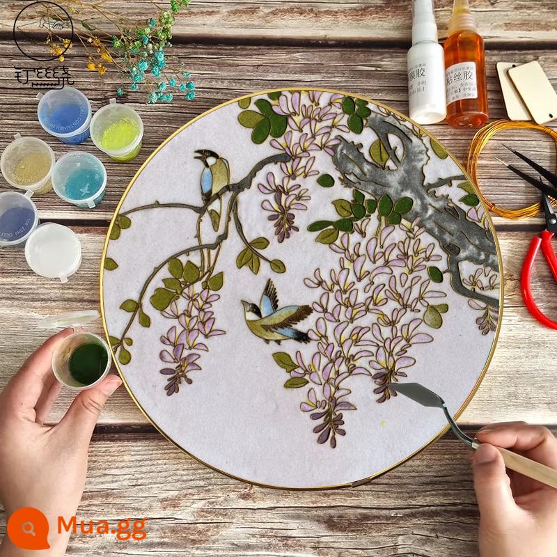 Koi vẽ tay cloisonné cloisonné sơn men vật liệu tự làm gói hoa và chim tranh trang trí đồ trang trí thủ công mỹ nghệ phi di sản - Bộ cát màu hoa tử đằng 30*30cm