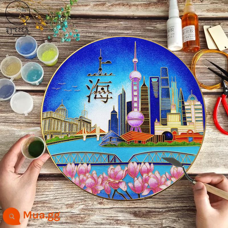 Cloisonne đồ nư sơn men tự làm vật liệu trọn gói thành phố Bắc Kinh Hàng Châu Thượng Hải quà tặng kỷ niệm du lịch cho người nước ngoài - Thượng Hải-Bộ tranh đồ trang trí gói vật liệu tự làm 30 cm