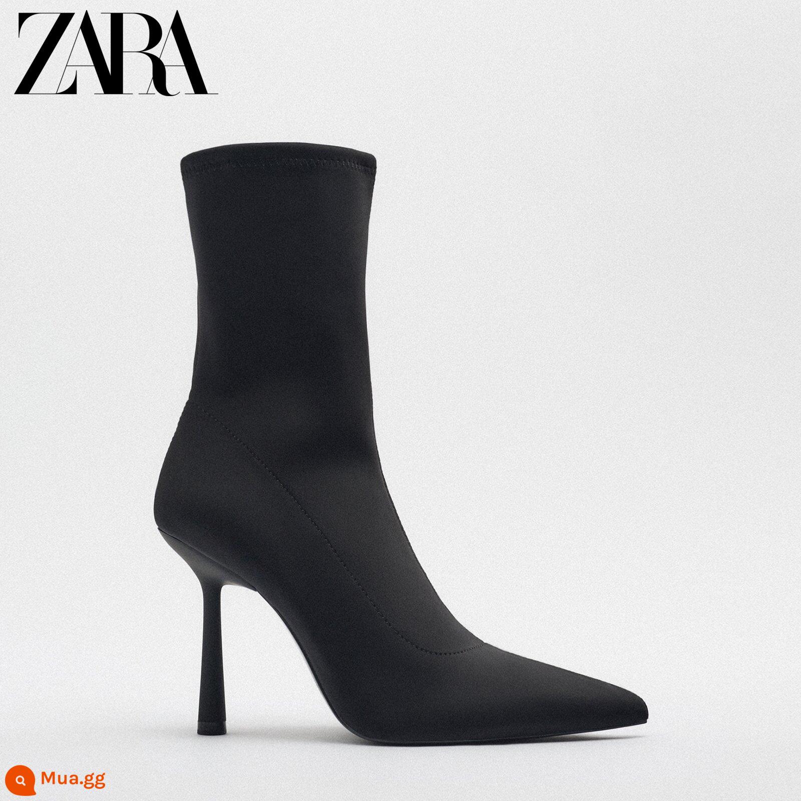 ZARA mùa đông mới giày nữ vải đen giày cao gót mũi nhọn co giãn 3124010 040 - đen