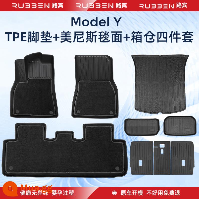 Thích hợp cho các miếng đệm chân đặc biệt của Tesla Model3 được bao quanh hoàn toàn bởi các phụ kiện sửa đổi ô tô tpe của Modely - Tấm lót chân toàn bộ TPE [Chăn nam] hai lớp ModelY + bộ ba món cốp xe + đệm lưng