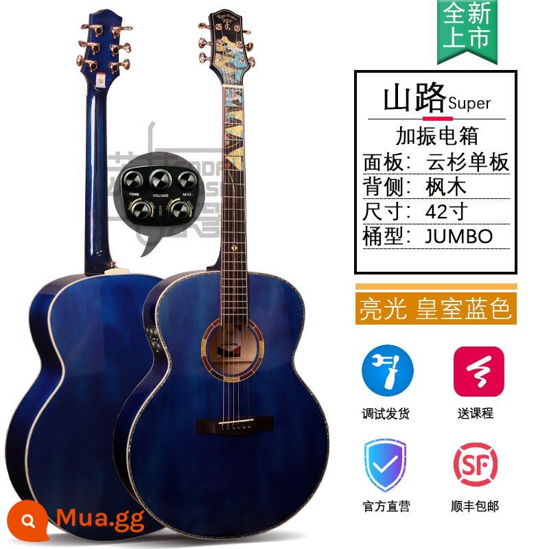 Đức Tiger Rogen đường núi dân gian đàn guitar điện hộp đàn guitar mới bắt đầu nam nữ sinh viên jita - [Sản phẩm mới 2023] Mẫu hộp điện rung ánh sáng xanh hoàng gia Shanlu Super 42 inch