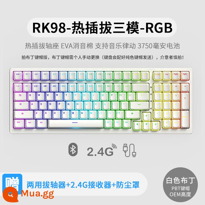 Bàn phím cơ không dây ba chế độ RK98 bluetooth 2.4g chơi game có dây thể thao điện tử RGB bộ tùy chỉnh có thể tráo đổi nóng - Sữa hai lớp pudding trắng (RGB) có thể tráo đổi nóng ba chế độ