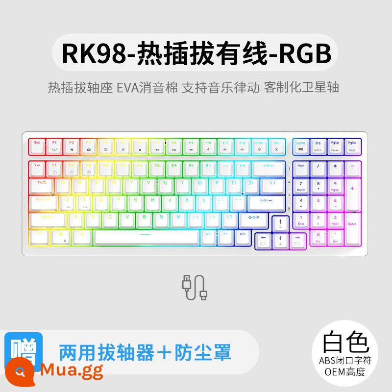 Bàn phím cơ không dây ba chế độ RK98 bluetooth 2.4g chơi game có dây thể thao điện tử RGB bộ tùy chỉnh có thể tráo đổi nóng - Chế độ đơn có dây màu trắng (RGB) - có thể tráo đổi nhanh