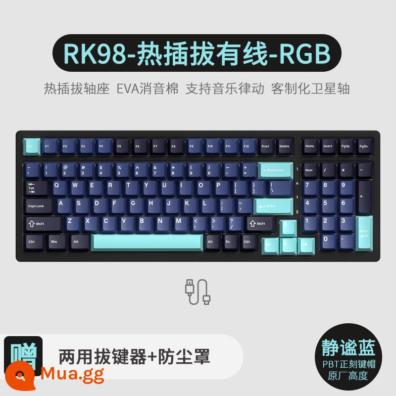 Bàn phím cơ không dây ba chế độ RK98 bluetooth 2.4g chơi game có dây thể thao điện tử RGB bộ tùy chỉnh có thể tráo đổi nóng - Hoán đổi nóng có dây Silent Blue (RGB)