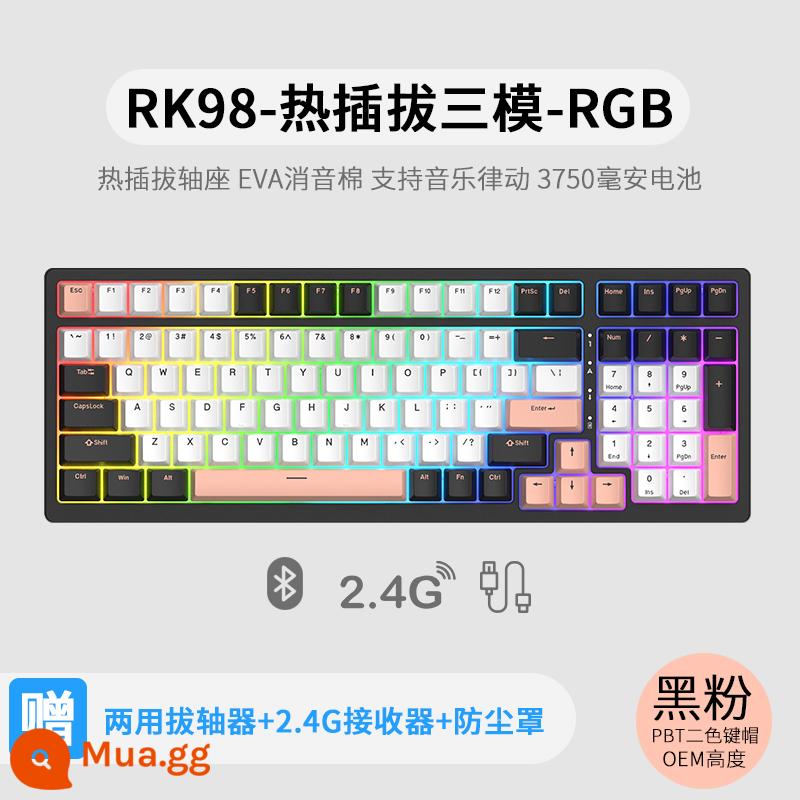 Bàn phím cơ không dây ba chế độ RK98 bluetooth 2.4g chơi game có dây thể thao điện tử RGB bộ tùy chỉnh có thể tráo đổi nóng - Bột màu đen (RGB) ba chế độ có thể tráo đổi nhanh