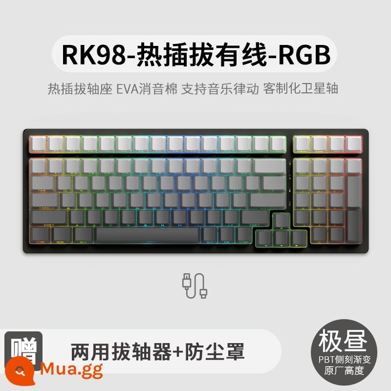 Bàn phím cơ không dây ba chế độ RK98 bluetooth 2.4g chơi game có dây thể thao điện tử RGB bộ tùy chỉnh có thể tráo đổi nóng - Có dây màu đen và trắng (RGB) - có thể tráo đổi nhanh