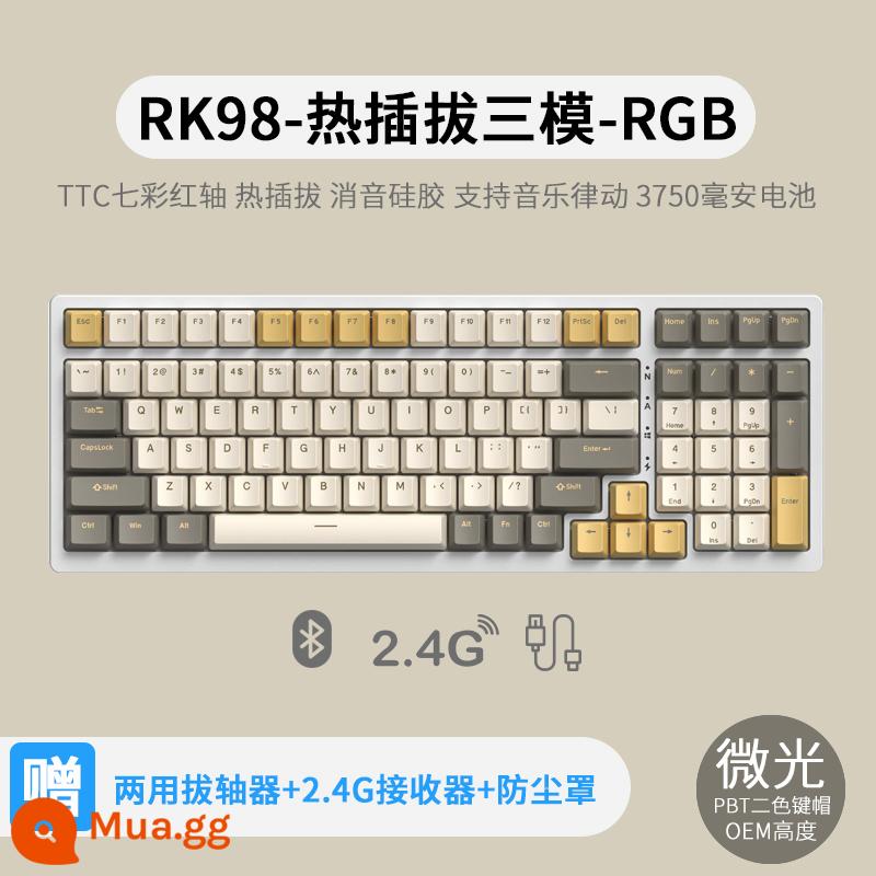 Bàn phím cơ không dây ba chế độ RK98 bluetooth 2.4g chơi game có dây thể thao điện tử RGB bộ tùy chỉnh có thể tráo đổi nóng - Ba chế độ ánh sáng yếu (RGB) có thể tráo đổi nhanh