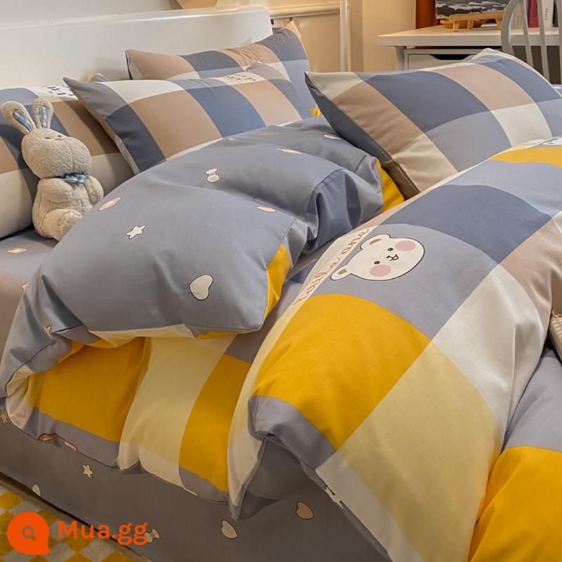 Hoạt Hình Nguyên Chất Giường Cotton 4 Bộ 100 Ga Giường Cotton Vỏ Chăn Dày Mùa Đông Ký Túc Xá Giường 3 bộ 4 - Hệ thống chữa bệnh [bông thân thiện với da giả một hình phạt mười]