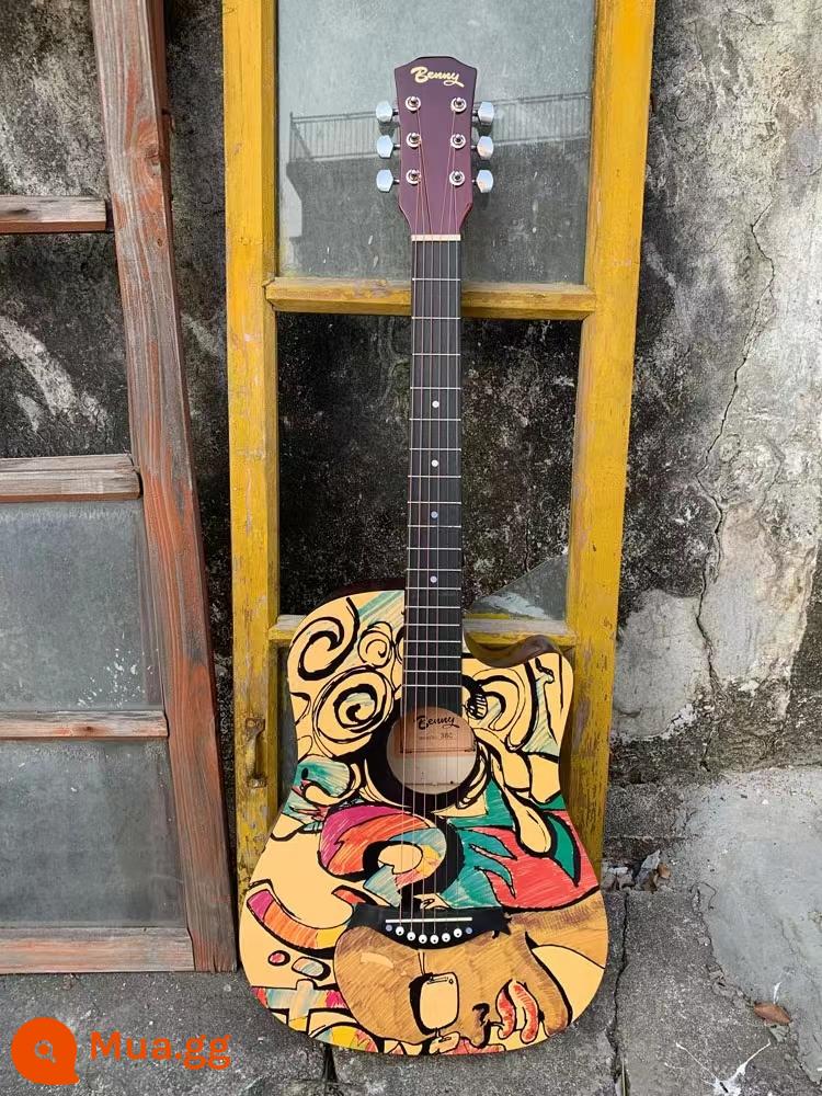 Đàn Guitar Chính Hãng Người Mới Bắt Đầu Học Sinh Nam Và Nữ Thực Hành 38 Inch 41 Inch Dân Gian Đàn Guitar Acoustic Người Mới Nhập Cảnh Nhạc Cụ - 38 inch [Gỗ nguyên khối] Graffiti đầy màu sắc + Gói quà tặng đầy đủ + Dạy học