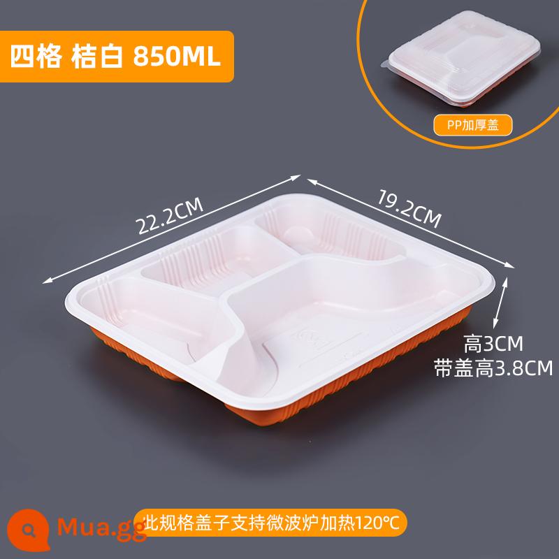 Hộp đồ ăn trưa Bữa ăn trưa, 3 -Square -Meal Hộp Hộp ăn trưa Hộp ba người - Bốn ngăn có bìa PP dày, 1.000 bộ, màu trắng cam