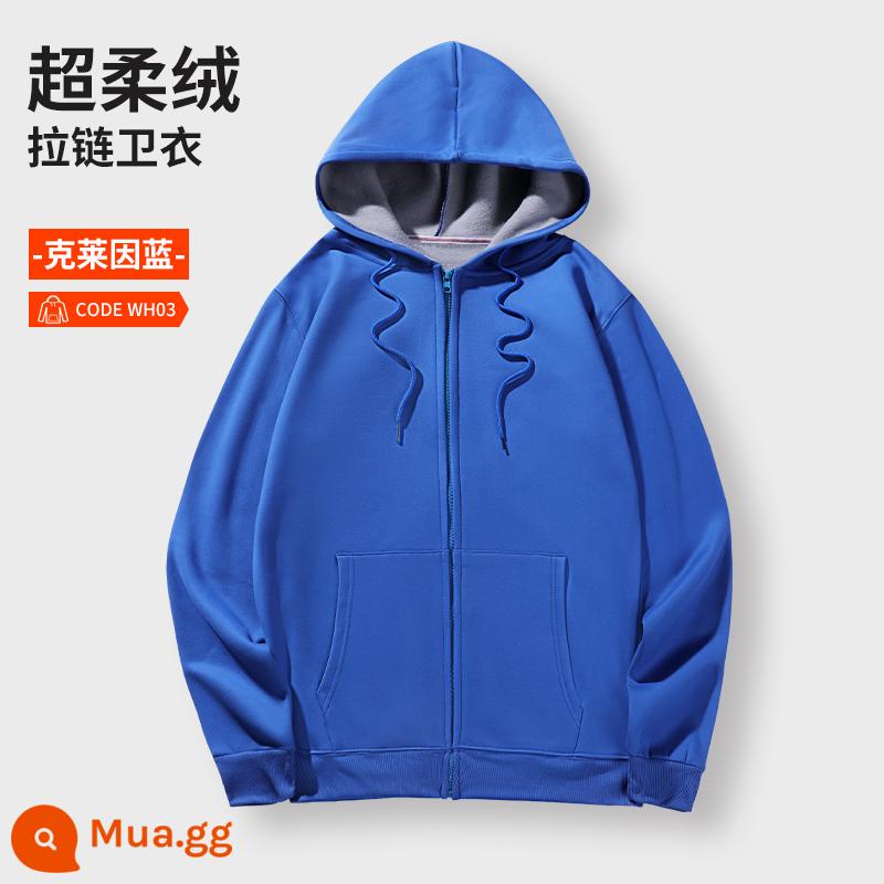 Áo len tùy chỉnh quần áo làm việc tự làm hoodie áo khoác nam nữ in logo dài tay tùy chỉnh lớp đoàn tụ quần áo - Loại I-Klein Xanh