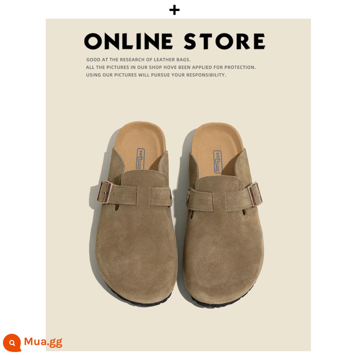 [Cửa hàng giày Fuer] Giày Birkenstock da thật dành cho nữ, dép đi trong nhà đế dày đi câu cá, Sanxi cùng kiểu Giày Baotou Birkenstock - màu xanh ô liu