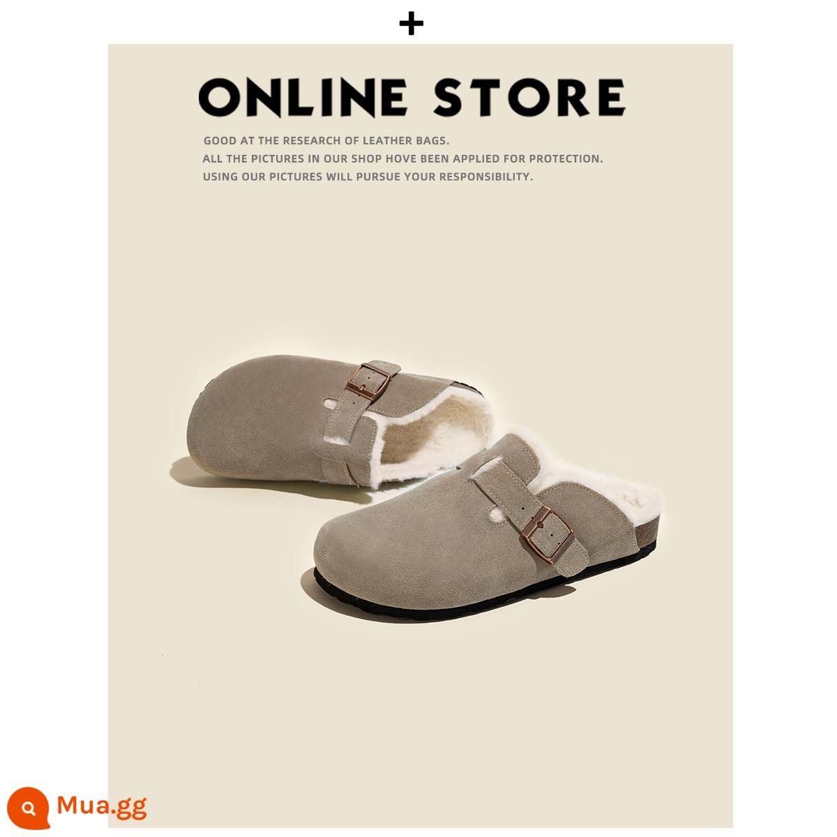 [Cửa hàng giày Fuer] Giày Birkenstock da thật dành cho nữ, dép đi trong nhà đế dày đi câu cá, Sanxi cùng kiểu Giày Baotou Birkenstock - Màu sữa cộng với nhung