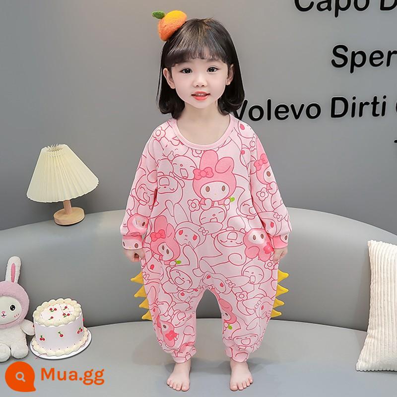 Bộ đồ ngủ liền mảnh mùa xuân thu cotton nguyên chất dài tay mặc nhà cho bé trai và bé gái 1 tuổi 3 túi ngủ chống lạnh cho bé - In hình thỏ màu hồng