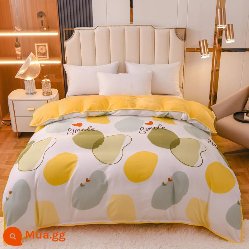 Nhung san hô dày vỏ chăn đơn mảnh mùa đông flannel vỏ chăn ab bề mặt mùa đông cotton nguyên chất cộng với nhung nhung một mặt có thể được tùy chỉnh - mục vụ màu vàng chanh