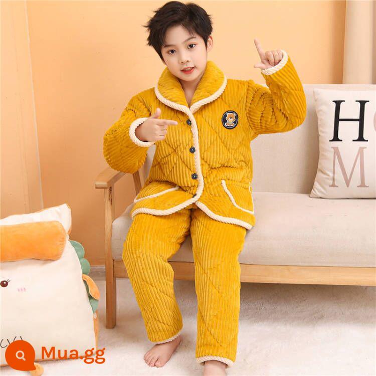 Bộ Đồ Ngủ Bé Gái Mùa Đông Pha Lê Nhung Bé Trai Bé Gái Bé Trai Bé Gái Homewear Flannel Áo Khoác Có Đệm Dày - Áo chần bông dày 3 lớp màu vàng dành cho nam