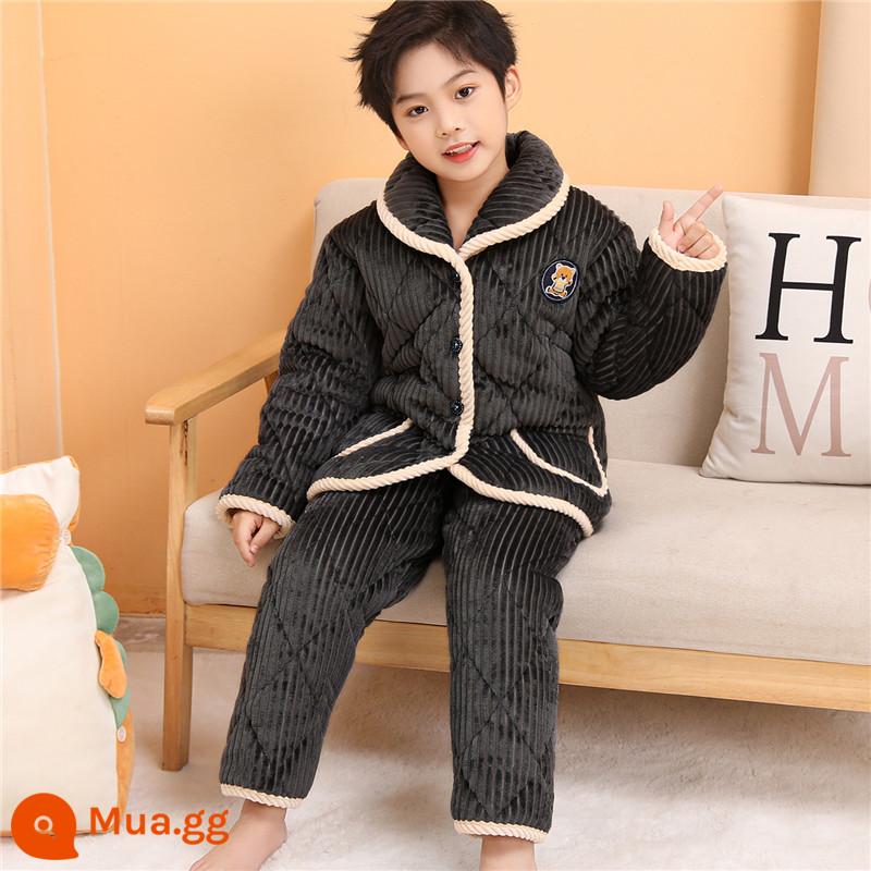 Bộ Đồ Ngủ Bé Gái Mùa Đông Pha Lê Nhung Bé Trai Bé Gái Bé Trai Bé Gái Homewear Flannel Áo Khoác Có Đệm Dày - Áo chần bông dày 3 lớp màu xám dành cho nam