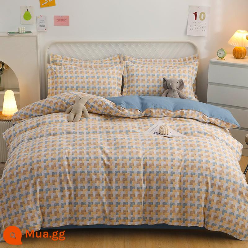 Cotton Nguyên Chất 4 Bộ 100 Cotton Chăn Ga Gối Chần Gòn 1.8M Đôi Vỏ Chăn Giường 4 Bộ Thu Đông - bàn cờ