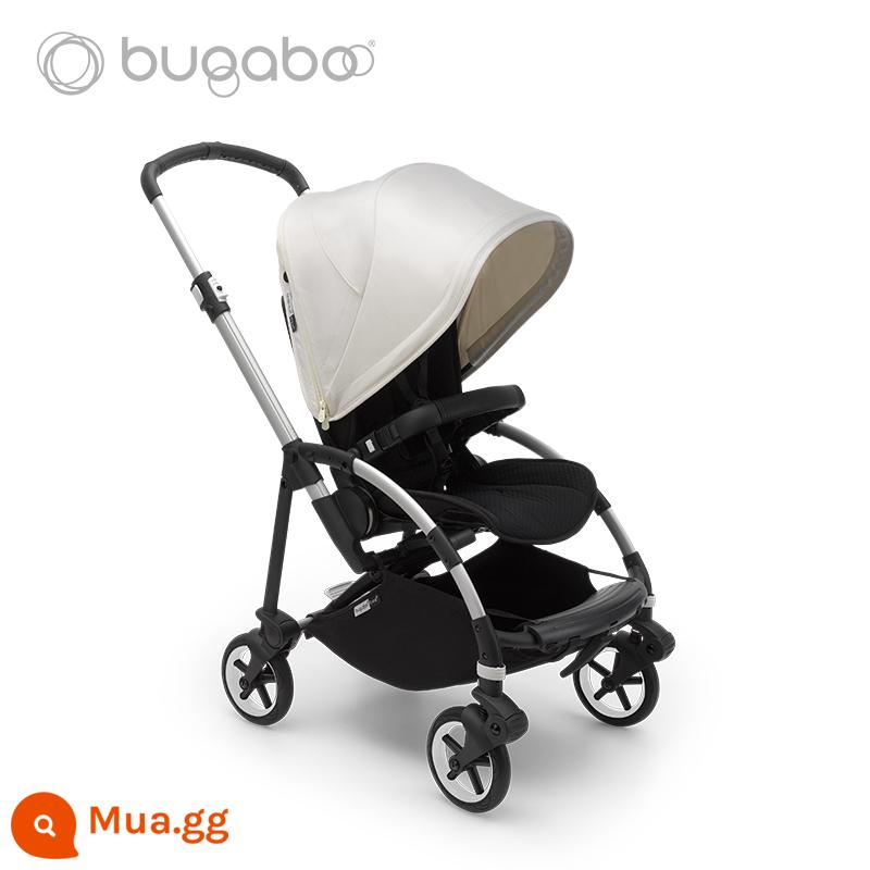 Xe đẩy em bé BUGABOO BEE6 có thể ngồi, nằm nhẹ, có thể gập 2 chiều, chống sốc - Khung bạc, mui xe màu trắng tươi và ghế màu đen