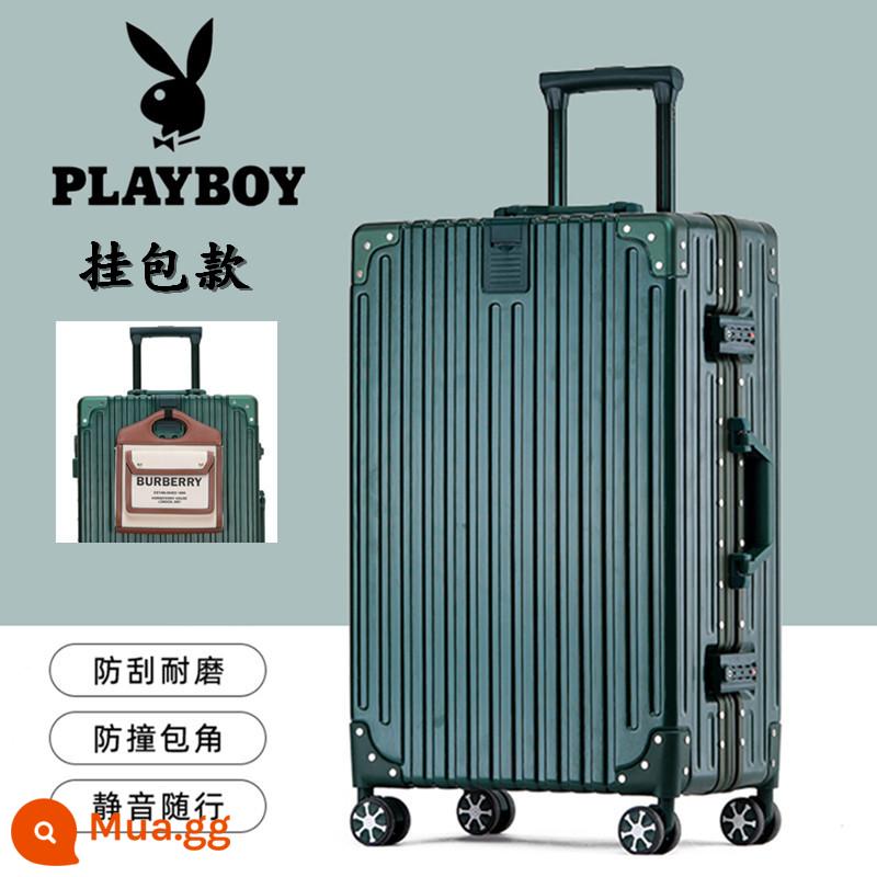 Vali xe đẩy Playboy khung nhôm chắc chắn bền bỉ Vali nữ 24 bánh đa năng Vali nam 20 inch - Mẫu chống trầy xước góc phải được nâng cấp-màu xanh đậm