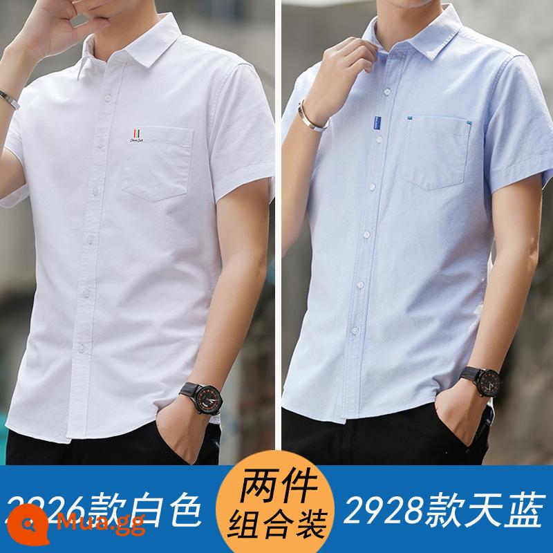 Chim Gõ Kiến Áo Sơ Mi Nam Ngắn Tay Mùa Hè Màu Trắng Sơ Mi Cotton Nguyên Chất Cotton Top Quần Áo Công Sở Slim Nam Inches - 2926 trắng và 2928 xanh da trời 100% cotton nguyên chất thoáng khí