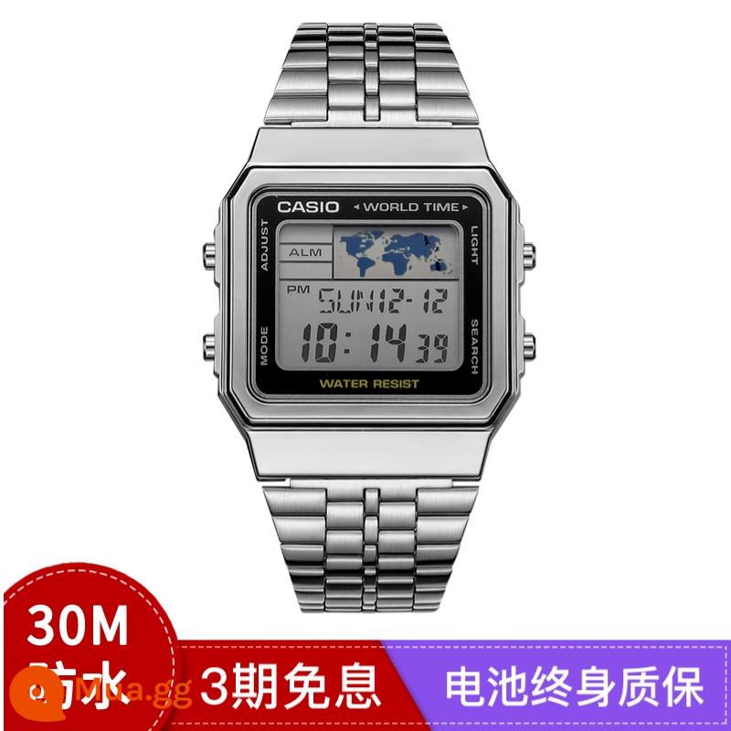 Gửi thư trực tiếp ở nước ngoài Đồng hồ Casio CASIO đồng hồ nam mặt vuông nhỏ thể thao điện tử bạc khối Nhật Bản và Hàn Quốc AE-1200 - A500WA-1D