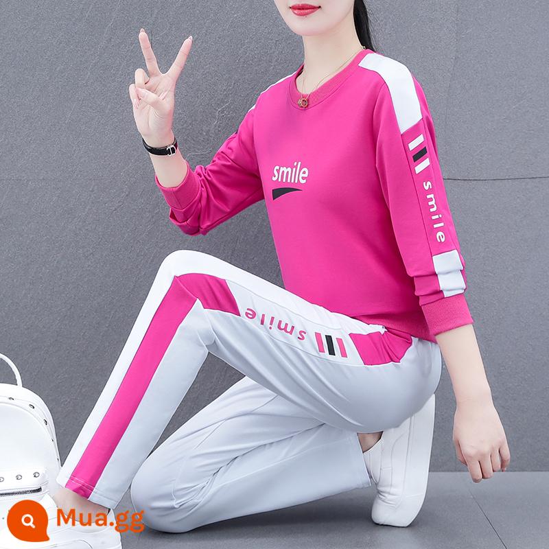 Đồng phục thể thao giữa Woodpecker Middle Mom and Women Set Set Set Women Autumn and Winter 2022 MỚI MỚI PIE Western PITE - Hồng [Bộ đồ thể thao]