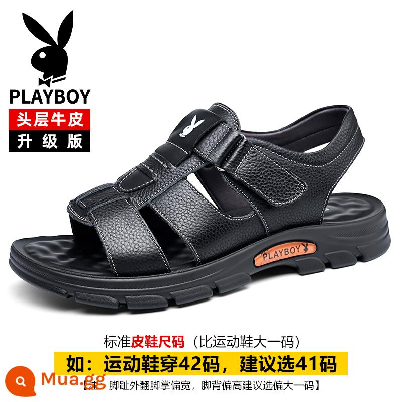 Giày Sandal Playboy 2023 Mùa Hè Mới Thoáng Khí Da Đế Mềm Lái Xe Giày Đi Biển Cổ Chống Trơn Trượt Dép Nam - Mẫu nâng cấp màu đen 2512-5